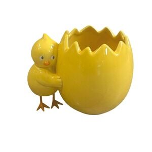Vintage Teleflora Chick Egg Planter Yellow Easter Decor Ceramic Candy Bright